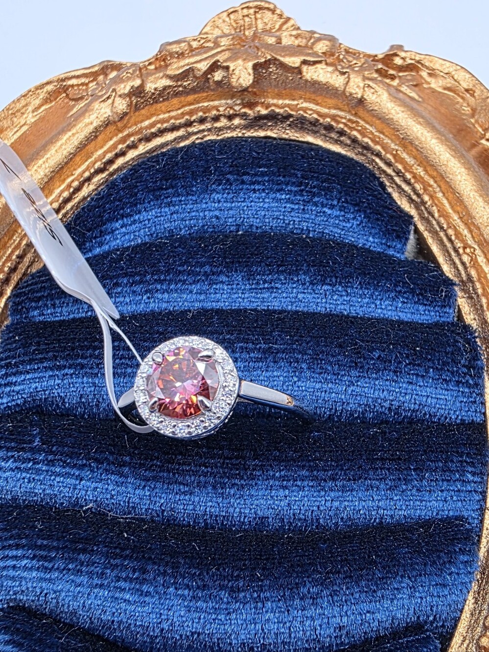 Red Garnet Moissanite Halo Ring with Sterling Silver Band Sz 7